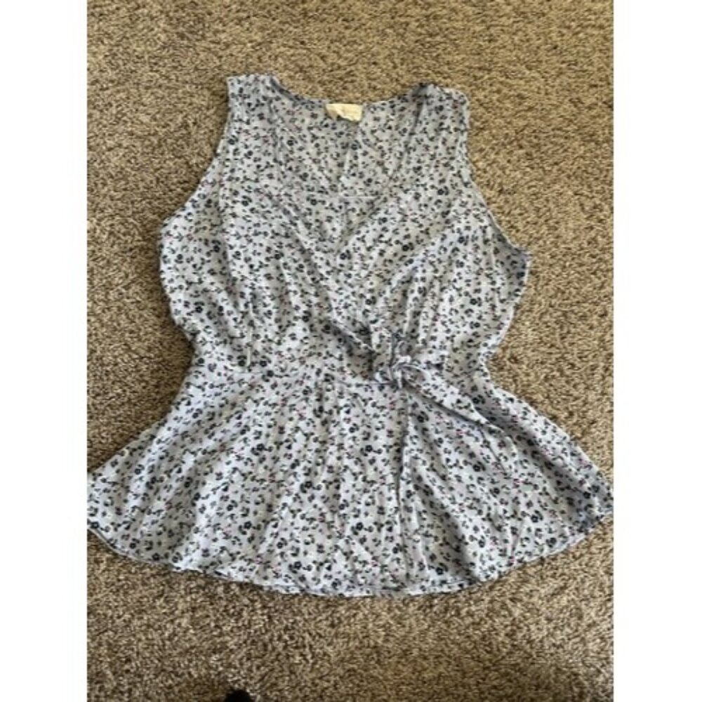 Eleven Oaks Floral Print Tank Sleeveless Blouse Blue Women's Large